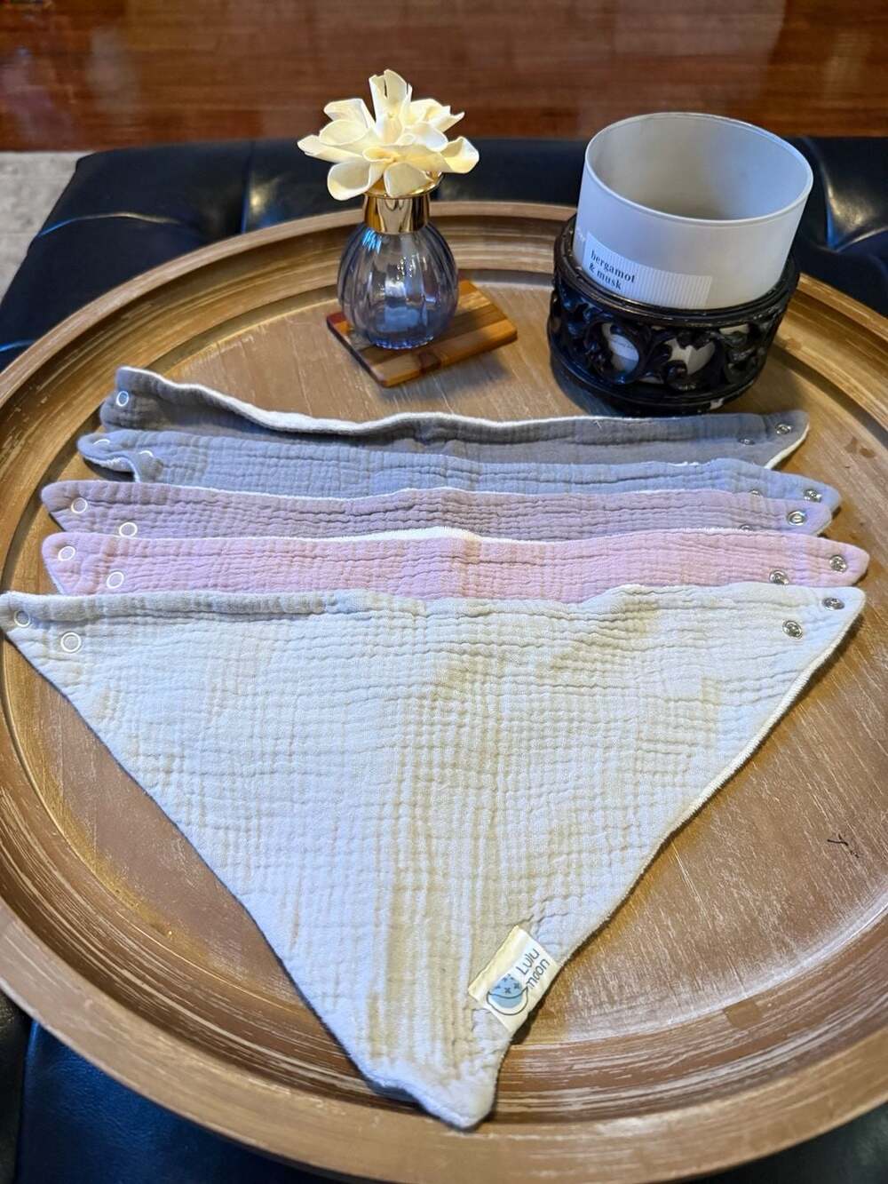 Lulu Moon Cotton Muslin Bandana Bibs Set of 5 Neutral Colors